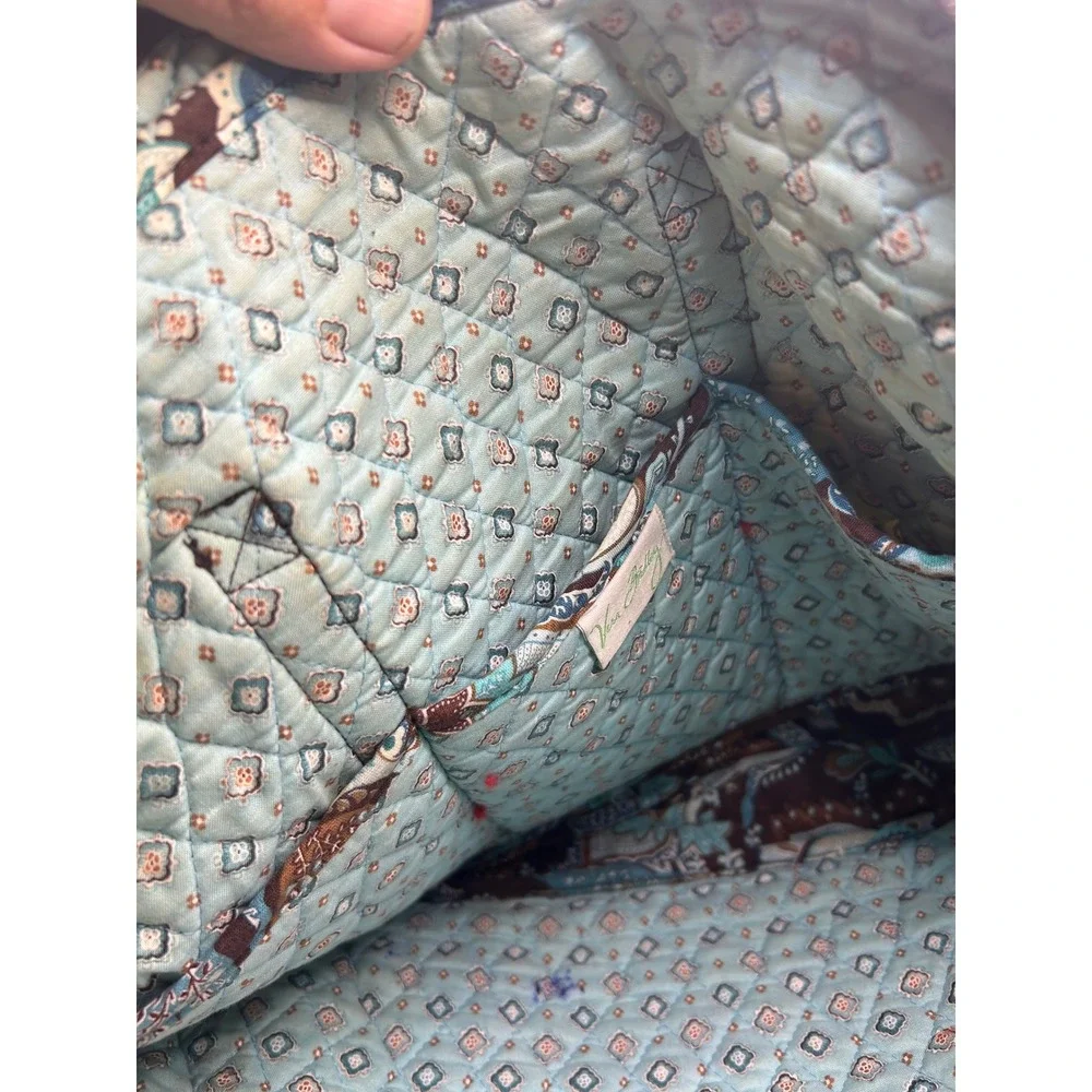 Vera Bradley Mesa Brown Quilted Laptop Bag Floral Tech Case Blue Brown Cotton